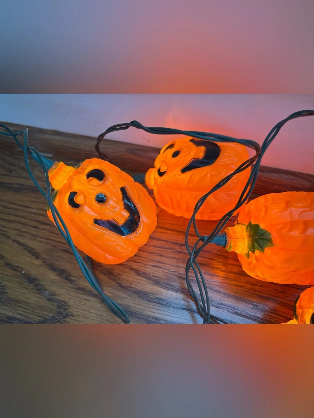 Vintage Halloween Pumpkin String Lights Jack O Lantern 10.8 Feet Blow Mold